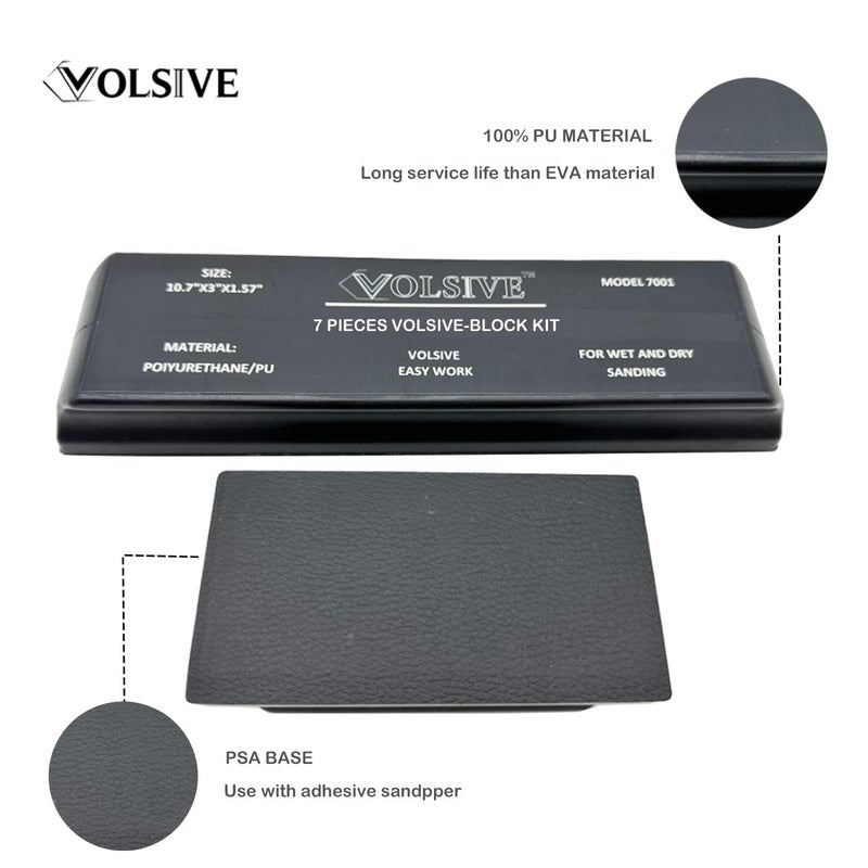 VOLSIVE Hand Sanding Block Set of 7,PSA Base Auto Body Sanding Block Kit with Long Panel Sander,Flexible for Automotive Paint and Woodworking Sand Furniture,Black - Image 3
